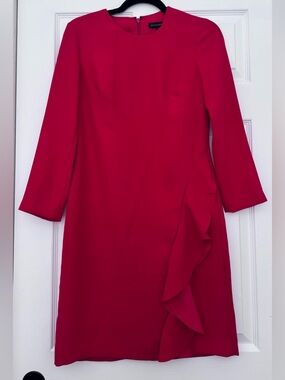 Banana Republic Red Long Sleeve Ruffle Sheath Dress